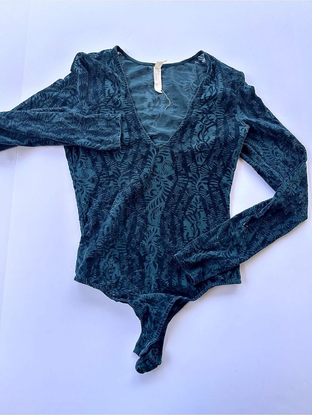 Free People Intimately On The Dancefloor Velvet Sheer Bodysuit Green